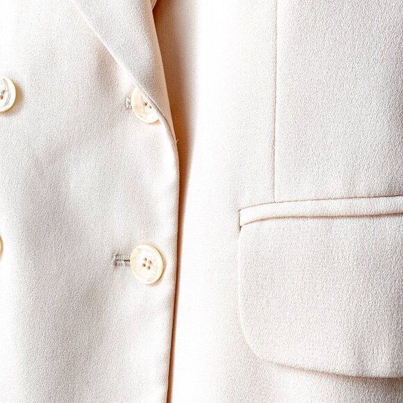 🍂 90s Butter Yellow Tailored Double Breasted Crepe Blazer Size M - Picture 6 of 7